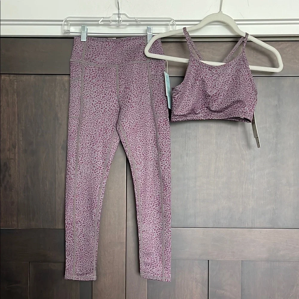 Z by Zella Leggings Medium and Sports Bra Large Gray Purple Animal Print Set